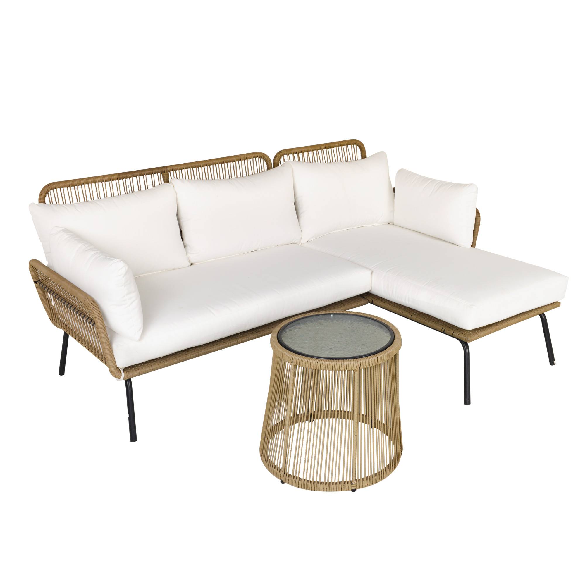Outsunny - Salon de jardin d'angle 4 pers. style colonial table basse coussins grand confort inclus résine tressée beige - Outsunny - Image 1