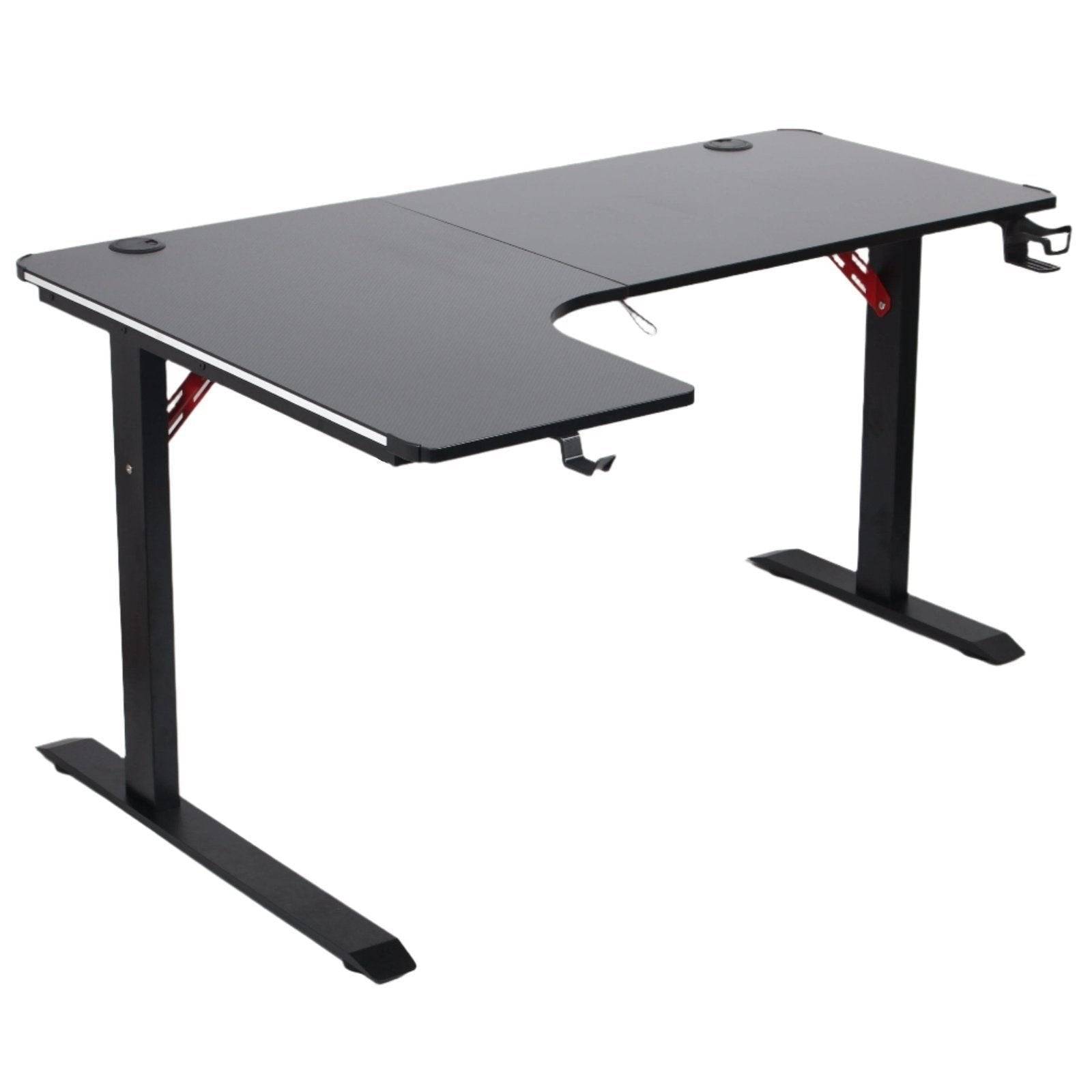 Devoko Bureau Gaming 160×60 Cm LED RGB – Support Écran, Porte-Gobelet, Crochet Casque, Design Fibre De Carbone T, Noir