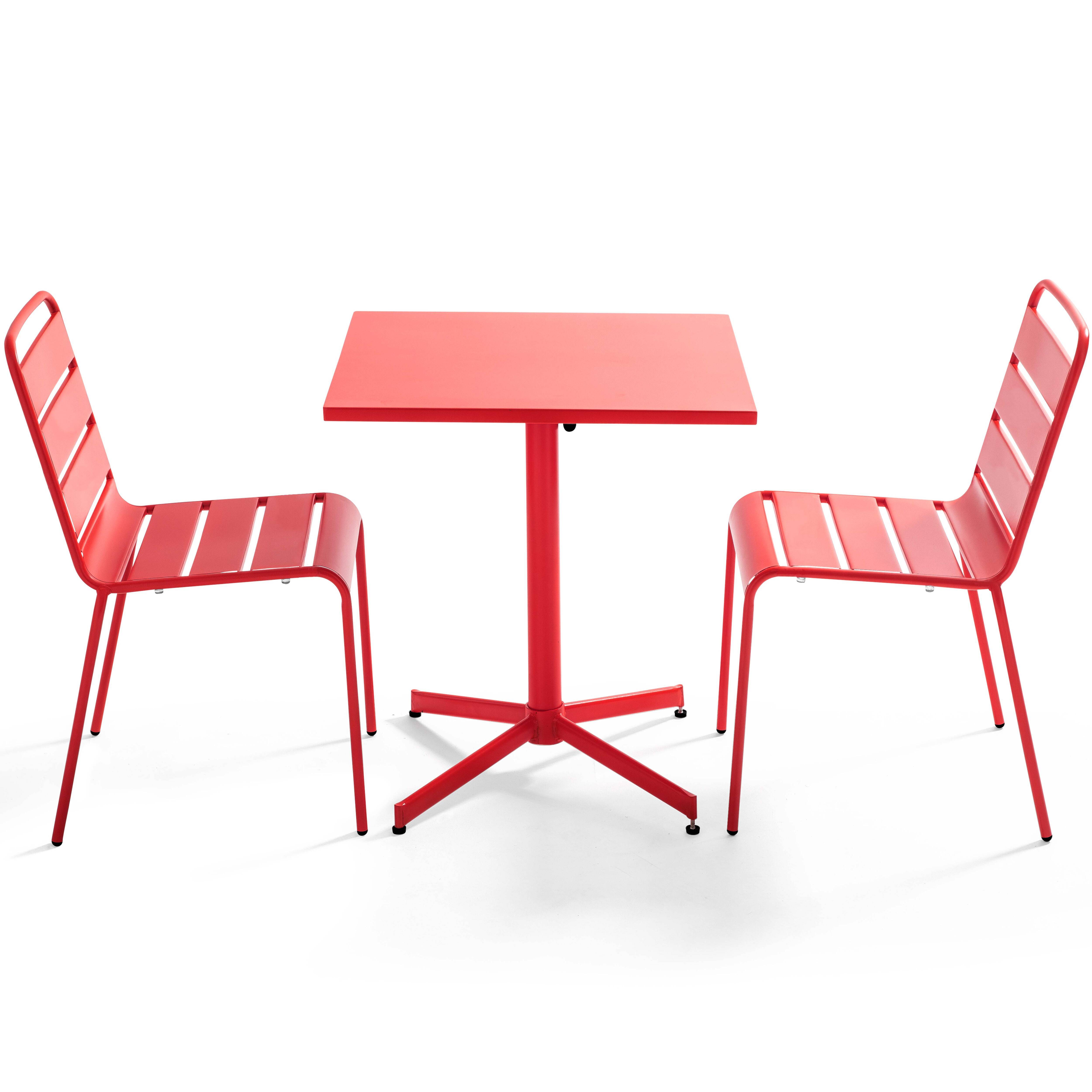 Oviala - Ensemble table de jardin carrée et 2 chaises métal rouge Palavas - Oviala - Image 1