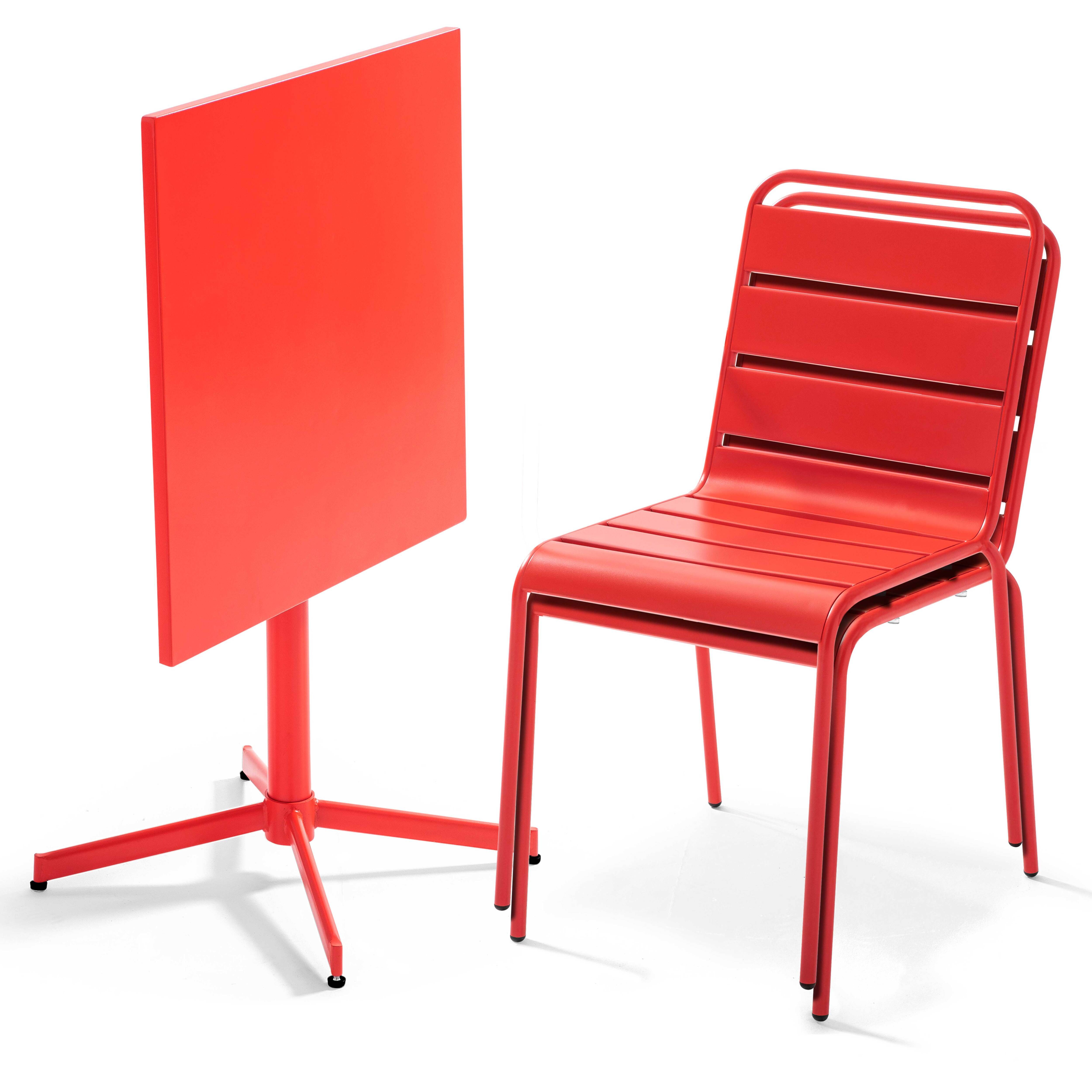 Oviala - Ensemble table de jardin carrée et 2 chaises métal rouge Palavas - Oviala - Image 2