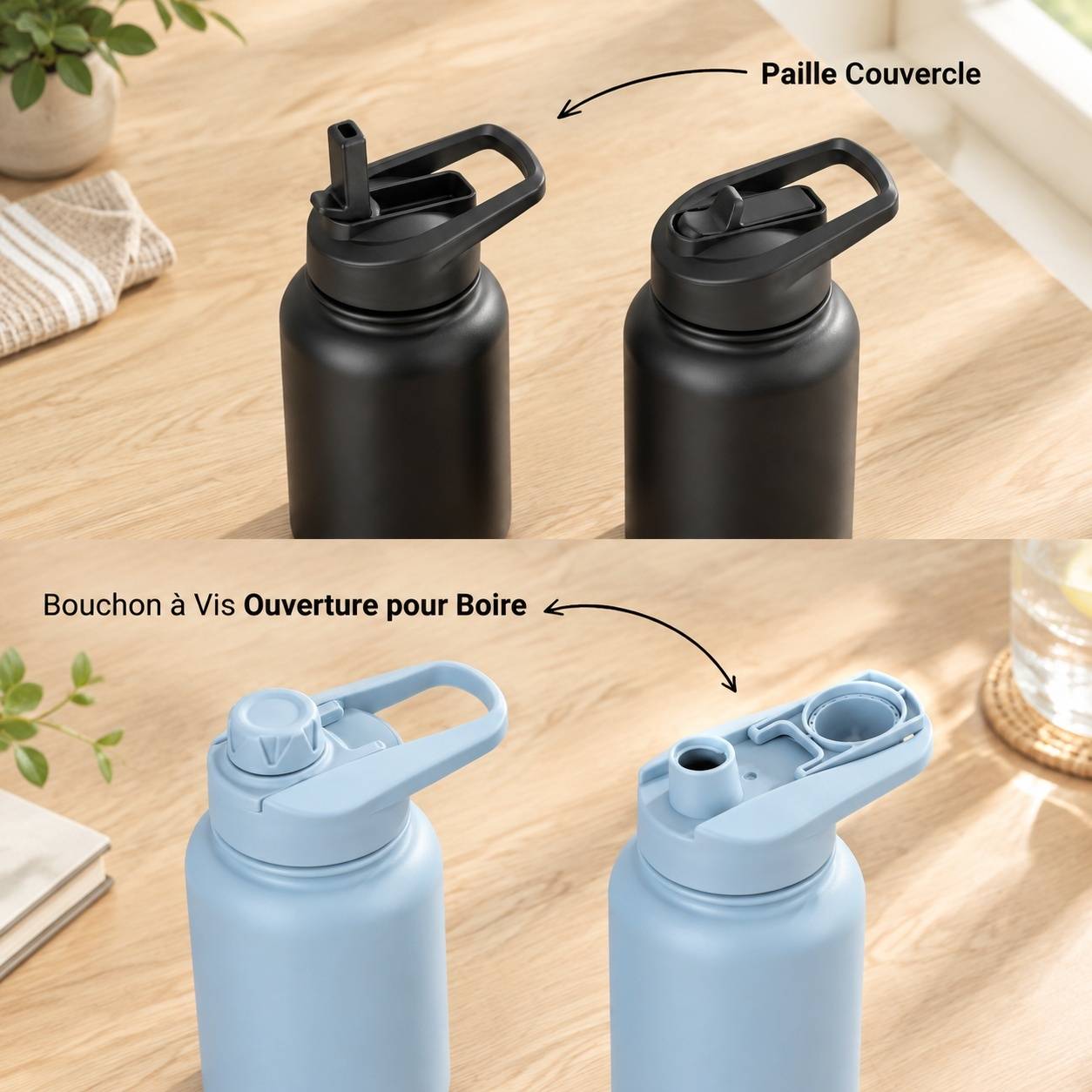 Bouteille Isotherme Acier Inoxydable 1 L Double Paroi Sans BPA Étanche Réutilisable - Image 2
