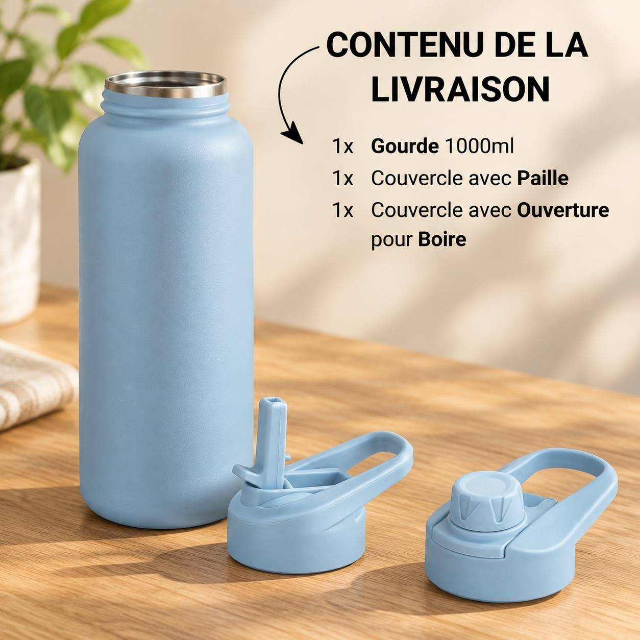 Bouteille Isotherme Acier Inoxydable 1 L Double Paroi Sans BPA Étanche Réutilisable - Image 8