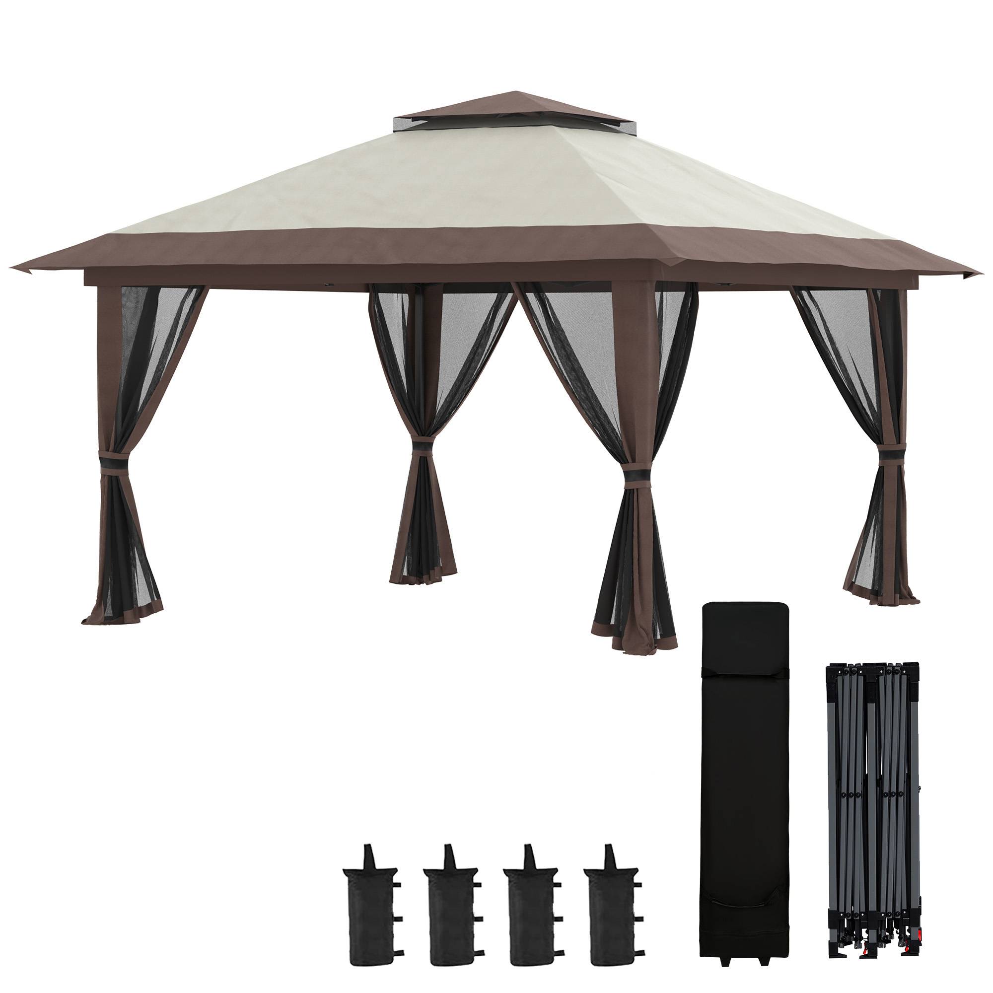 Tonnelle barnum de jardin pop-up pliant double toit protection UV 50+ avec 4 moustiquaires zippées 4 x 4 m beige - Image 1