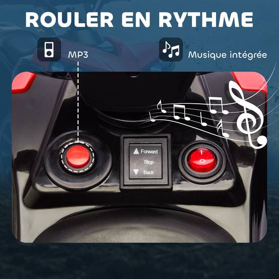Quad électrique enfant 6V, voiture électrique enfants ATV, musique et phares LED, pour 37-72 mois, 70 x 42 x 45 cm, rouge - Image 8