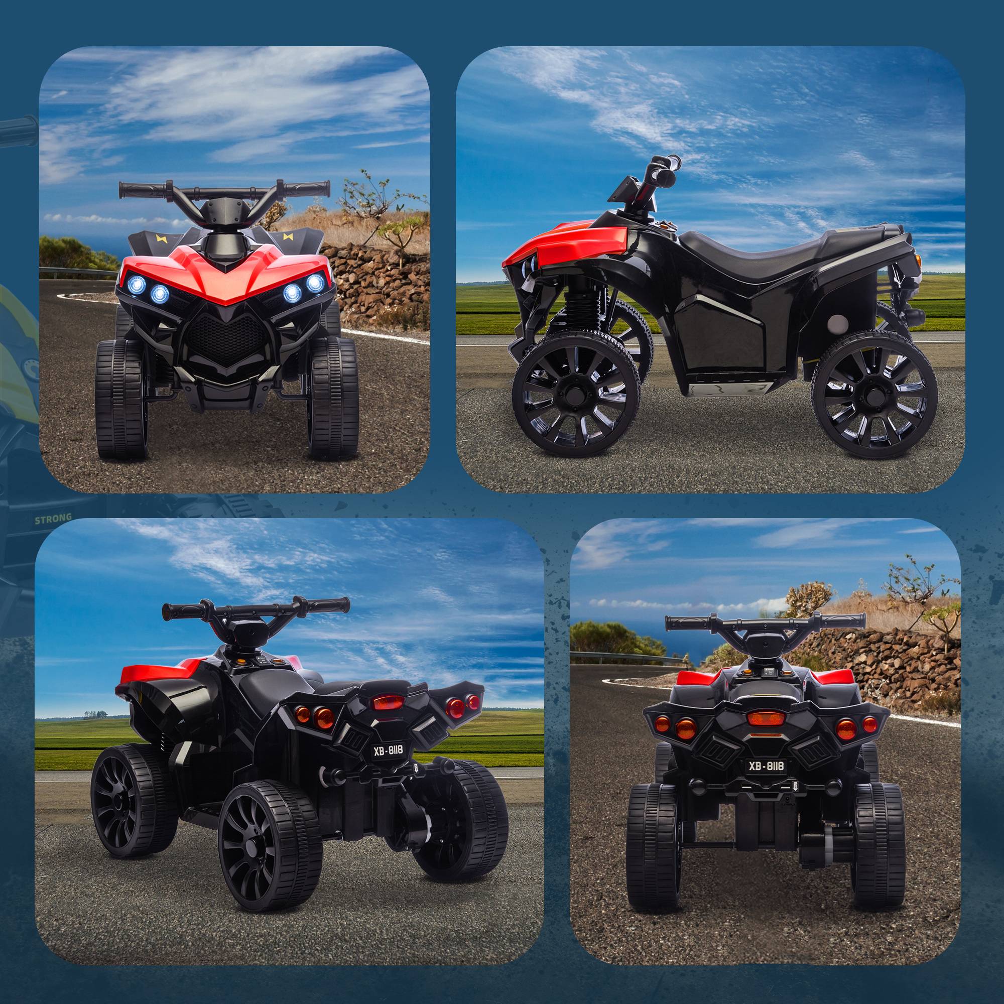 Quad électrique enfant 6V, voiture électrique enfants ATV, musique et phares LED, pour 37-72 mois, 70 x 42 x 45 cm, rouge - Image 10