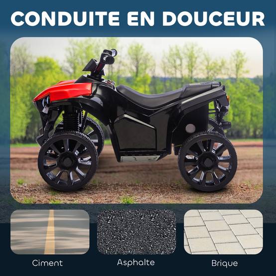 Quad électrique enfant 6V, voiture électrique enfants ATV, musique et phares LED, pour 37-72 mois, 70 x 42 x 45 cm, rouge - Image 7