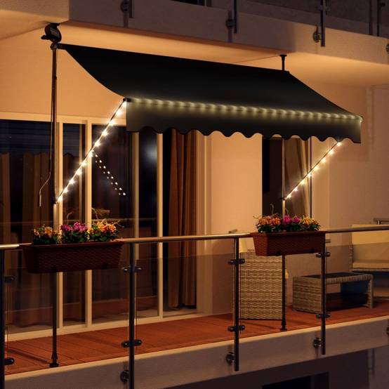Store banne 200x150 cm avec éclairage led et manivelle BLUMIE - Image 3