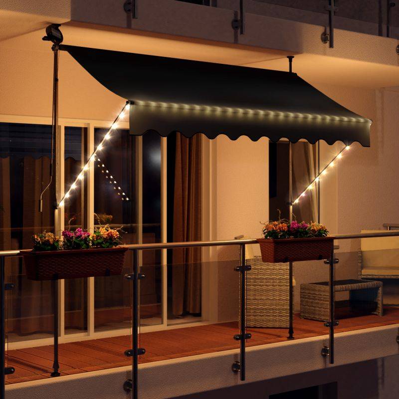 Store banne 200x150 cm avec éclairage led et manivelle BLUMIE - Image 3