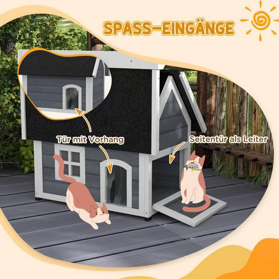 Niche pour chat bois de sapin gris blanc noir 77 x 57.5 x 68 cm - PANGIVO - Image 6