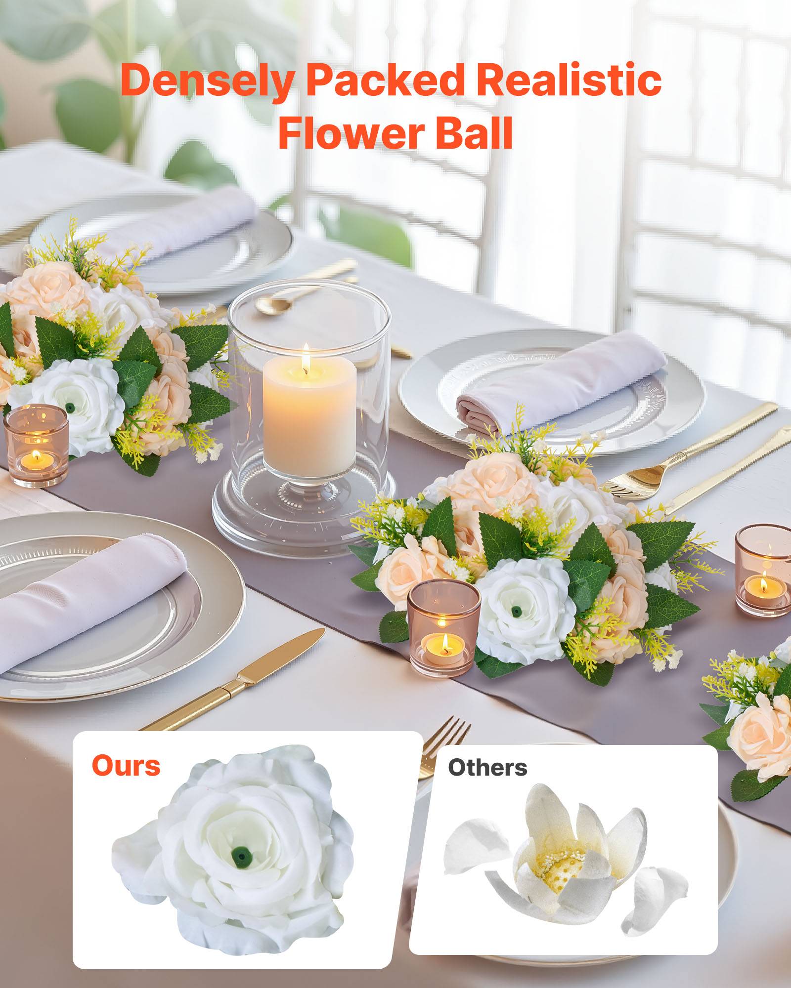 VEVOR Boules de Fleurs Artificielles Lot de 10 24 cm Roses Champagne et Blanches - Image 2