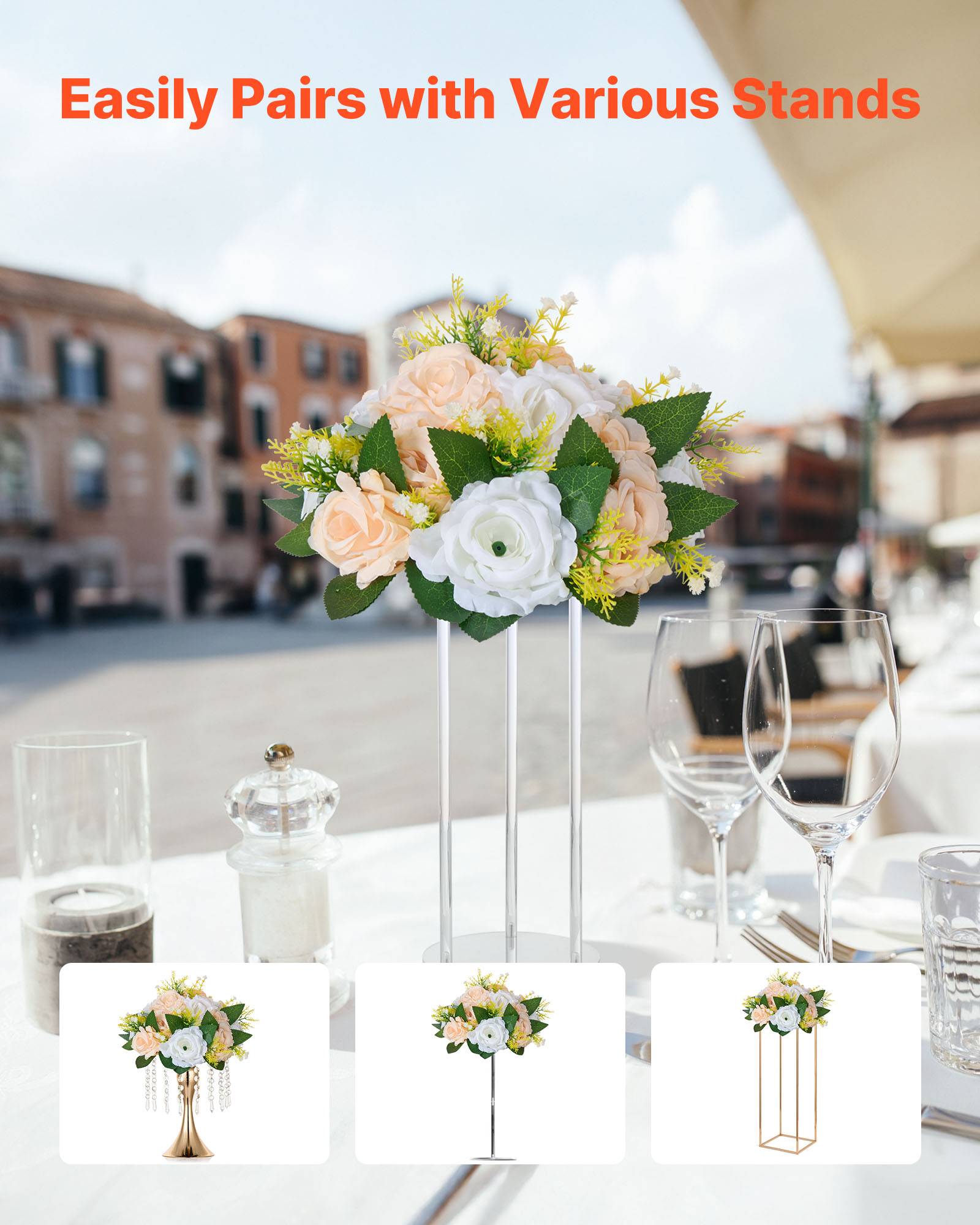 VEVOR Boules de Fleurs Artificielles Lot de 10 24 cm Roses Champagne et Blanches - Image 4