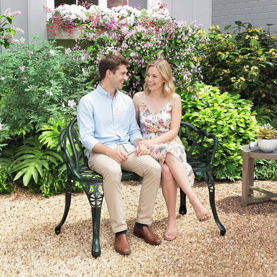 Outsunny - Banc de jardin 2 places - dossier tulipe, assise florale - aluminium moulé -99x57x78cm - vert antique - Outsunny - Image 4