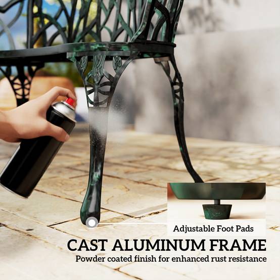 Outsunny - Banc de jardin 2 places - dossier tulipe, assise florale - aluminium moulé -99x57x78cm - vert antique - Outsunny - Image 9