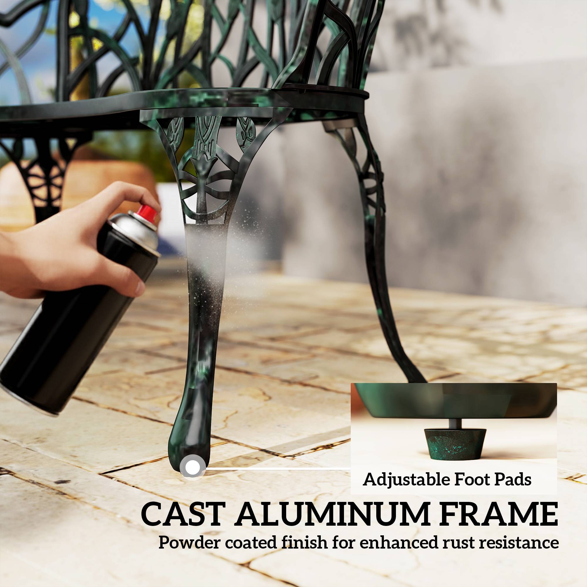Outsunny - Banc de jardin 2 places - dossier tulipe, assise florale - aluminium moulé -99x57x78cm - vert antique - Outsunny - Image 9