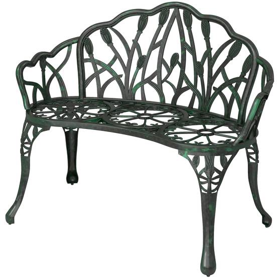 Outsunny - Banc de jardin 2 places - dossier tulipe, assise florale - aluminium moulé -99x57x78cm - vert antique - Outsunny - Image 5
