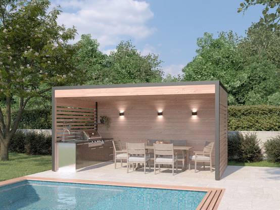Pergola bois & Aluminum Design 15m2 - Bois Douglas épaisseur 55mm - Toiture Bacacier avec voliges sous toiture - MON CHALET DE JARDIN - Image 5