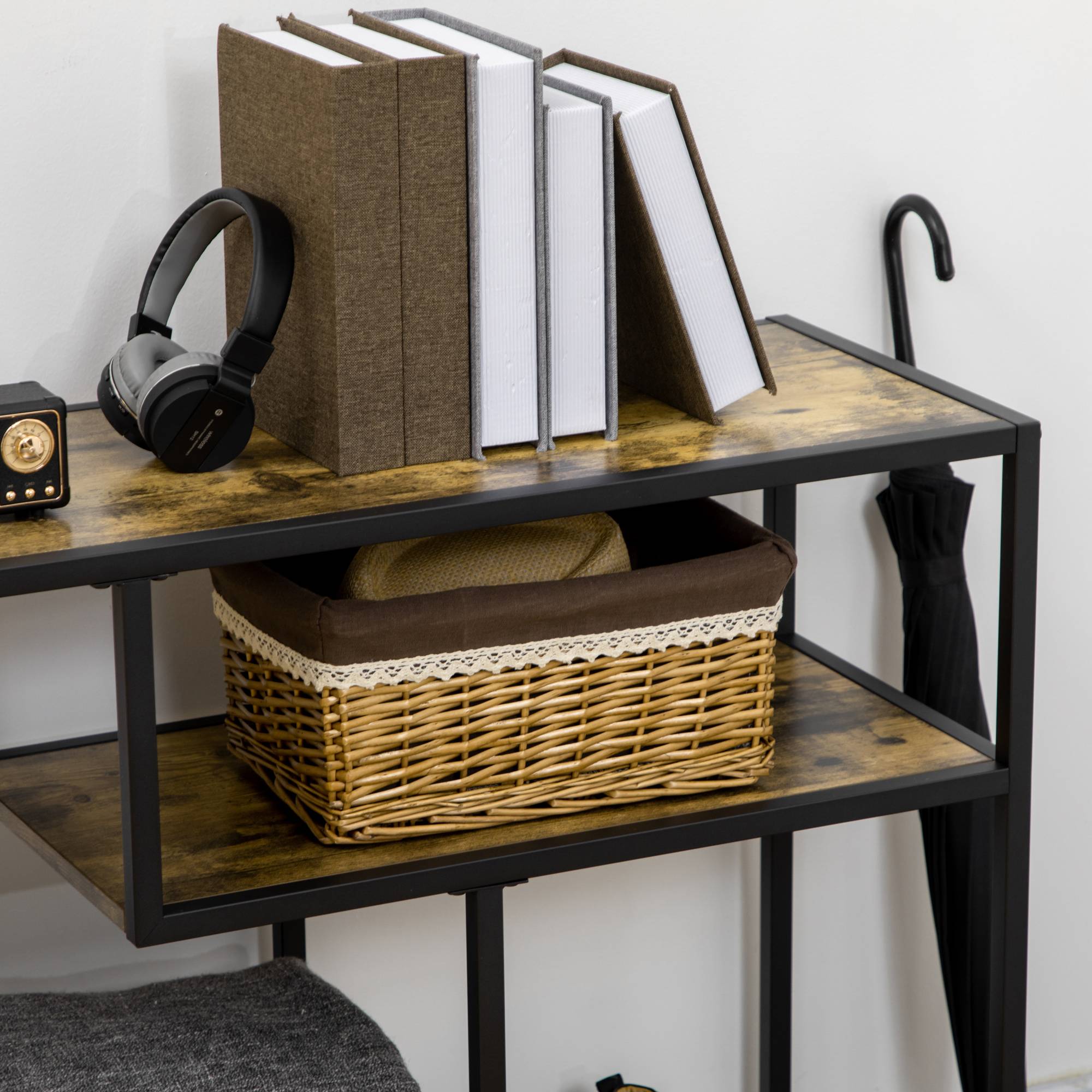 Table console style industriel avec 4 niveaux de rangement 3 étagères inférieures 99,6 x 33,6 x 74 cm - Image 9