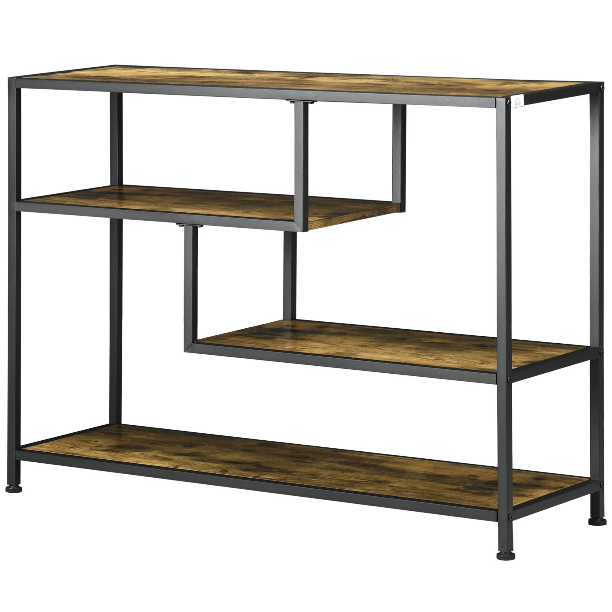 Table console style industriel avec 4 niveaux de rangement 3 étagères inférieures 99,6 x 33,6 x 74 cm - Image 2