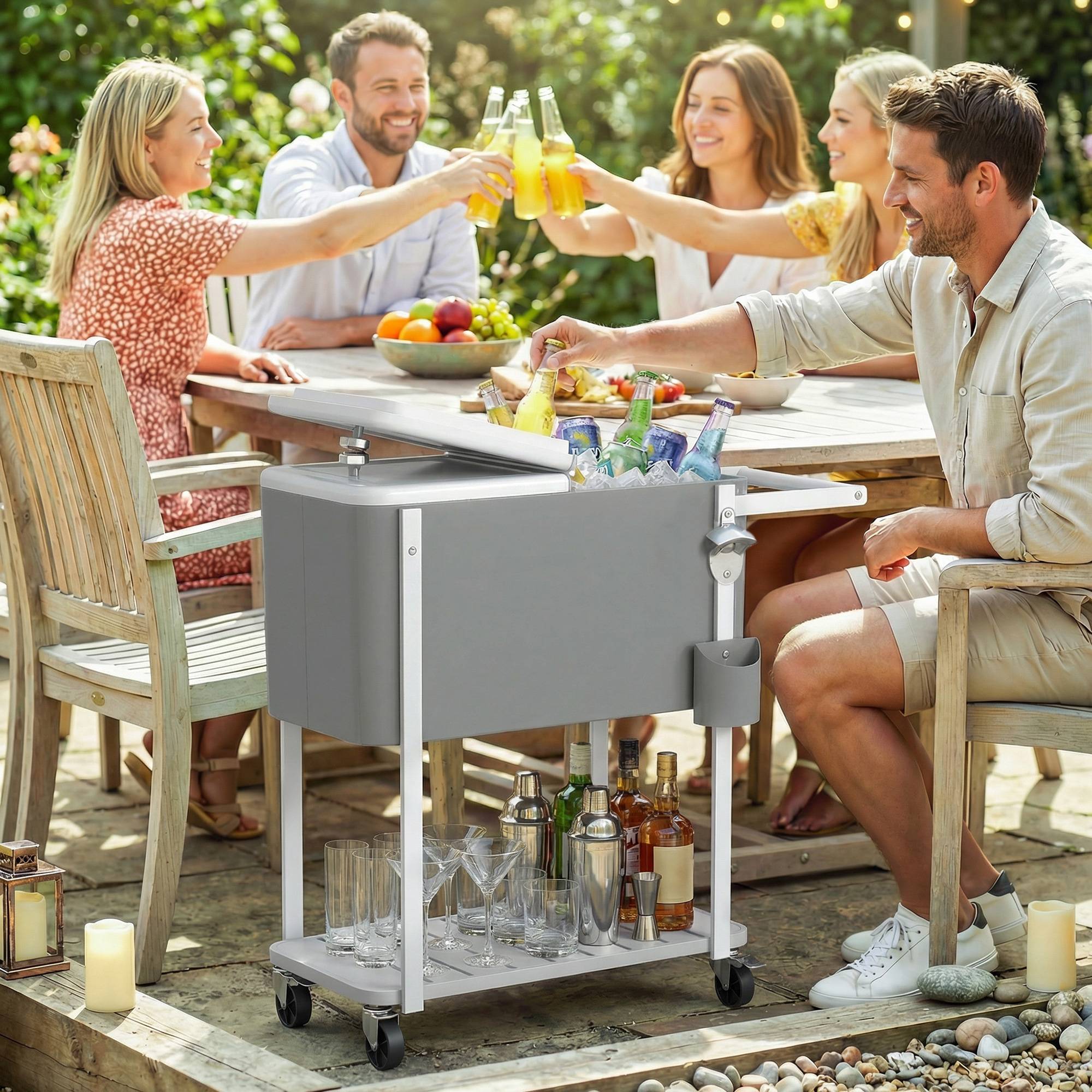ComfortXL - Chariot glacière 56 L gris 84 x 38 x 83 cm avec roulettes pour terrasse et fêtes - ComfortXL Outdoor Living - Image 3