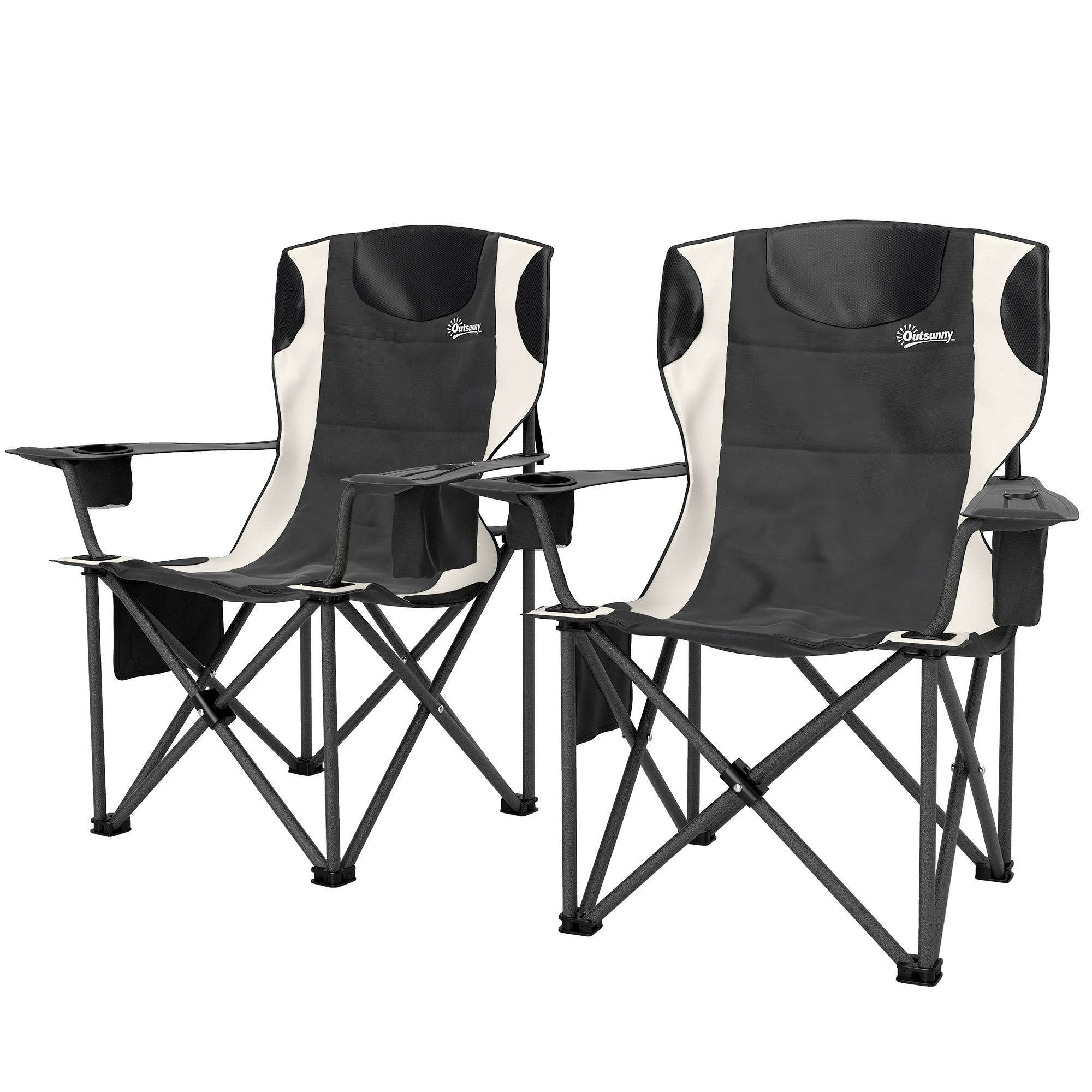 Sans Marque - Set 2 chaises pliantes, accoudoirs, porte-gobelet, appui-tête, sac isotherme, noir - Image 2