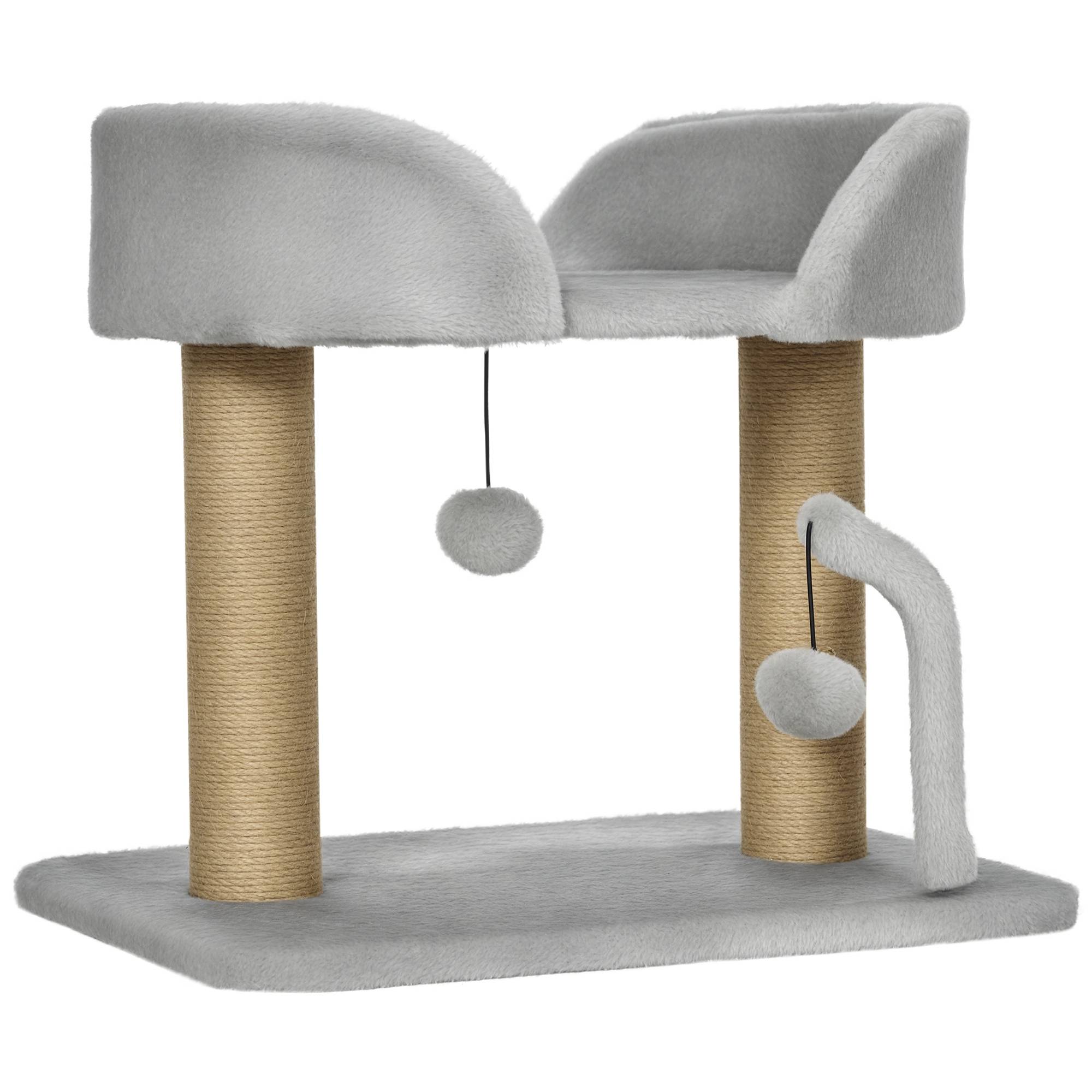 Petit arbre à chat design avec griffoir en jute et plateforme en peluche 42 cm Gris - ComfortXL Outdoor Living - Image 1