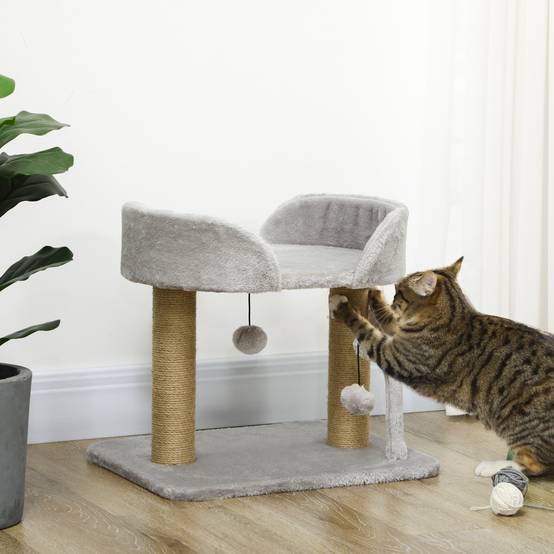 Petit arbre à chat design avec griffoir en jute et plateforme en peluche 42 cm Gris - ComfortXL Outdoor Living - Image 4