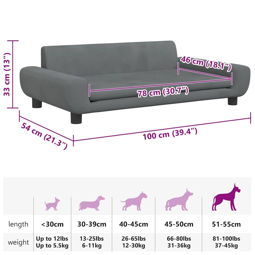 Vidaxl - Lit pour chien gris foncé 100x54x33 cm velours vidaXL 171983 - Image 3