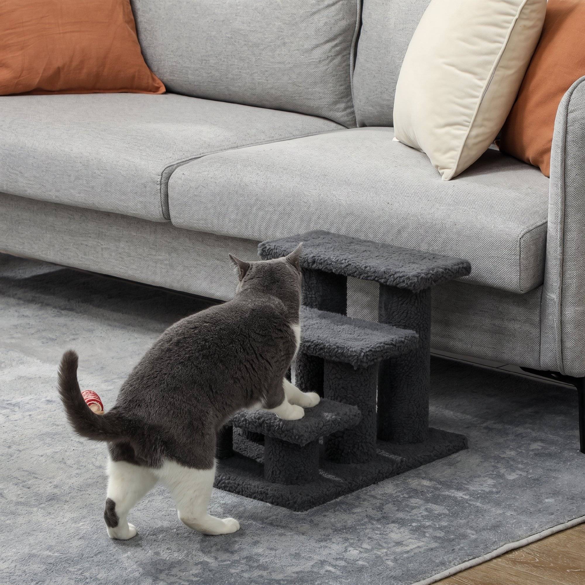 Escalier chat 3 marches, escalier chien, animaux, 45x35x34cm, gris foncé - Image 9