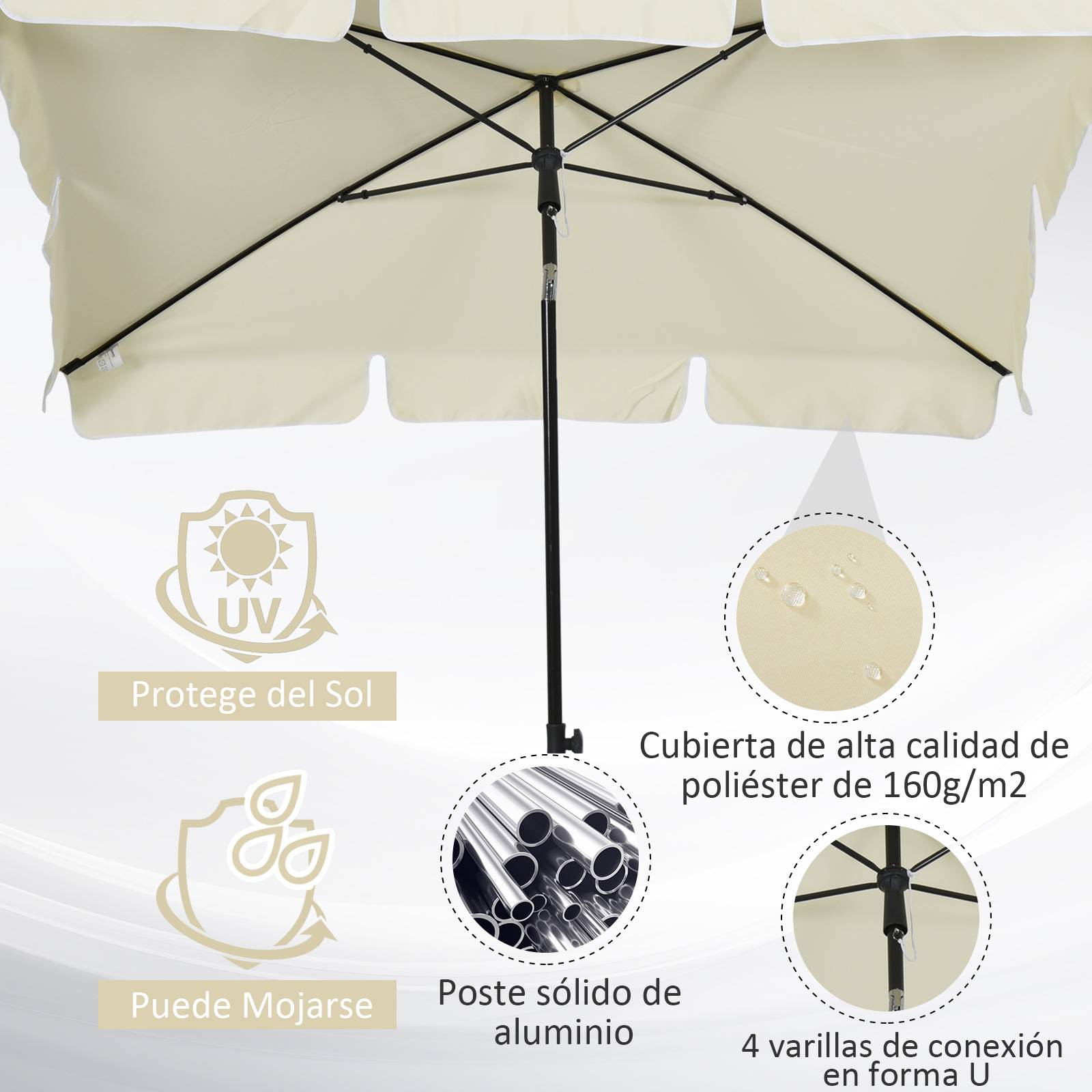 ComfortXL - Parasol Rectangulaire Aluminium pour Jardin Terrasse Inclinable 198x130 cm Beige - ComfortXL Outdoor Living - Image 8