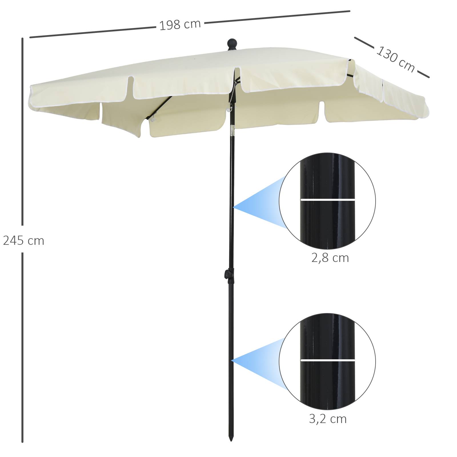 ComfortXL - Parasol Rectangulaire Aluminium pour Jardin Terrasse Inclinable 198x130 cm Beige - ComfortXL Outdoor Living - Image 5