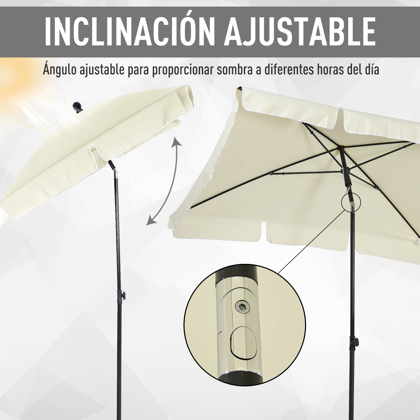 ComfortXL - Parasol Rectangulaire Aluminium pour Jardin Terrasse Inclinable 198x130 cm Beige - ComfortXL Outdoor Living - Image 9