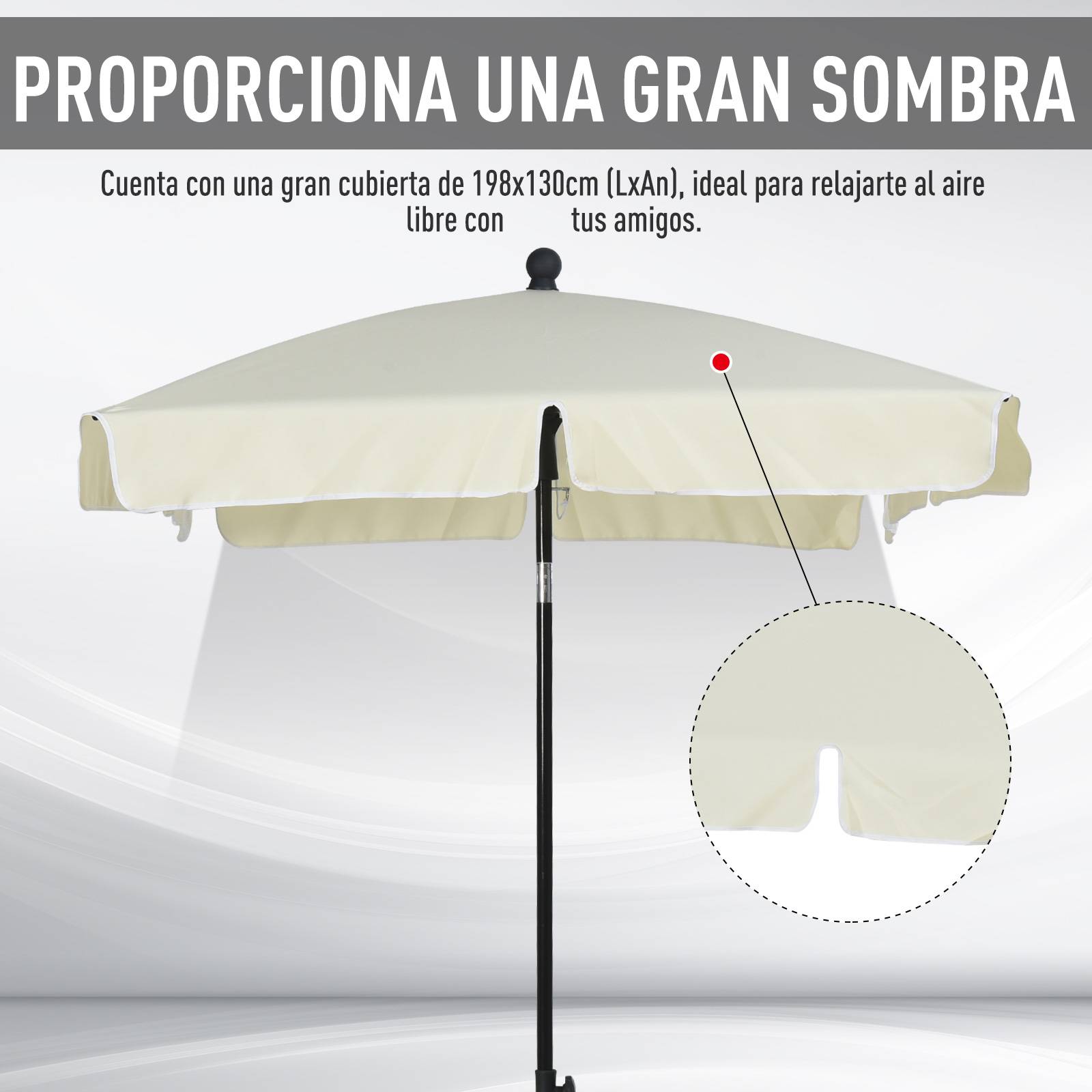 ComfortXL - Parasol Rectangulaire Aluminium pour Jardin Terrasse Inclinable 198x130 cm Beige - ComfortXL Outdoor Living - Image 6