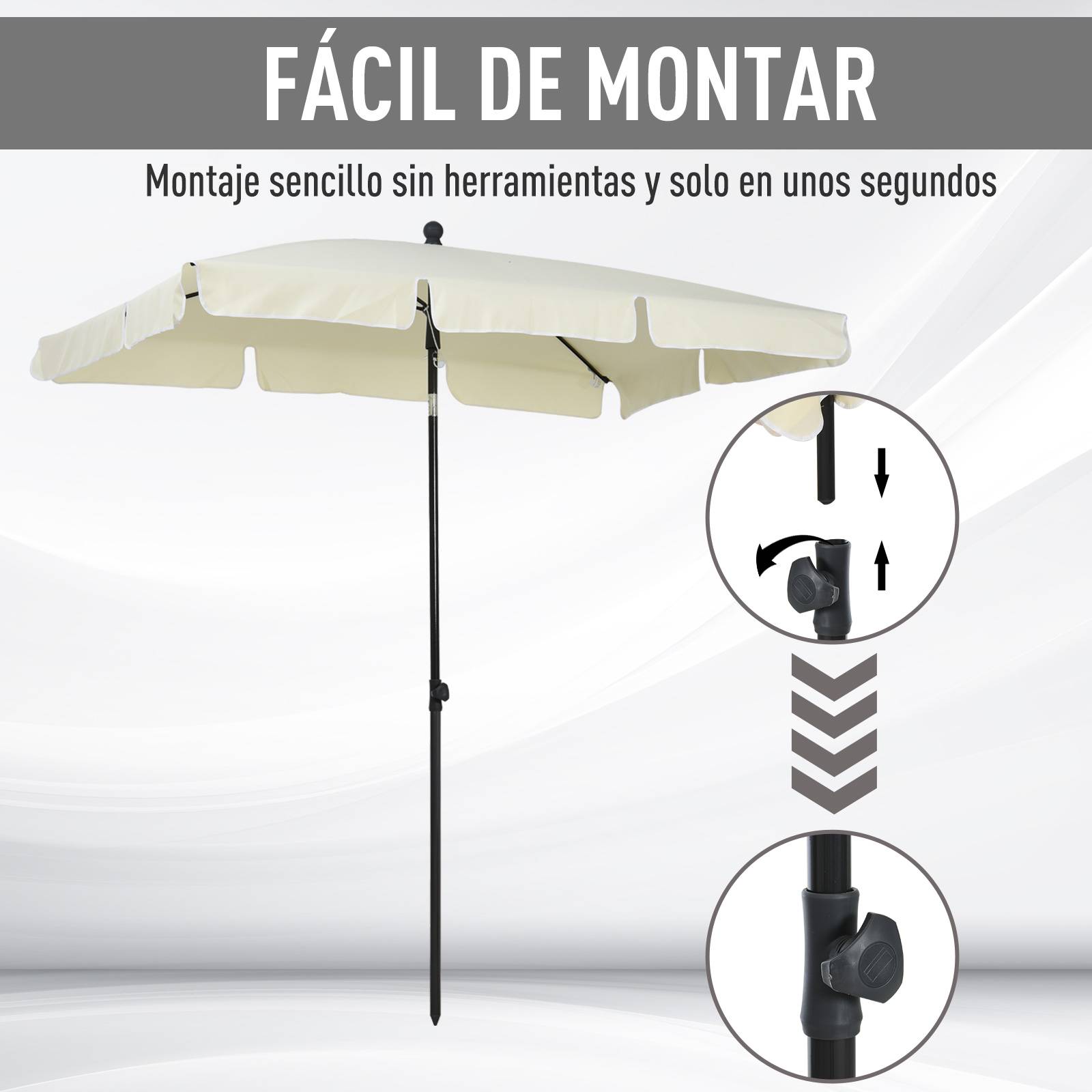ComfortXL - Parasol Rectangulaire Aluminium pour Jardin Terrasse Inclinable 198x130 cm Beige - ComfortXL Outdoor Living - Image 7