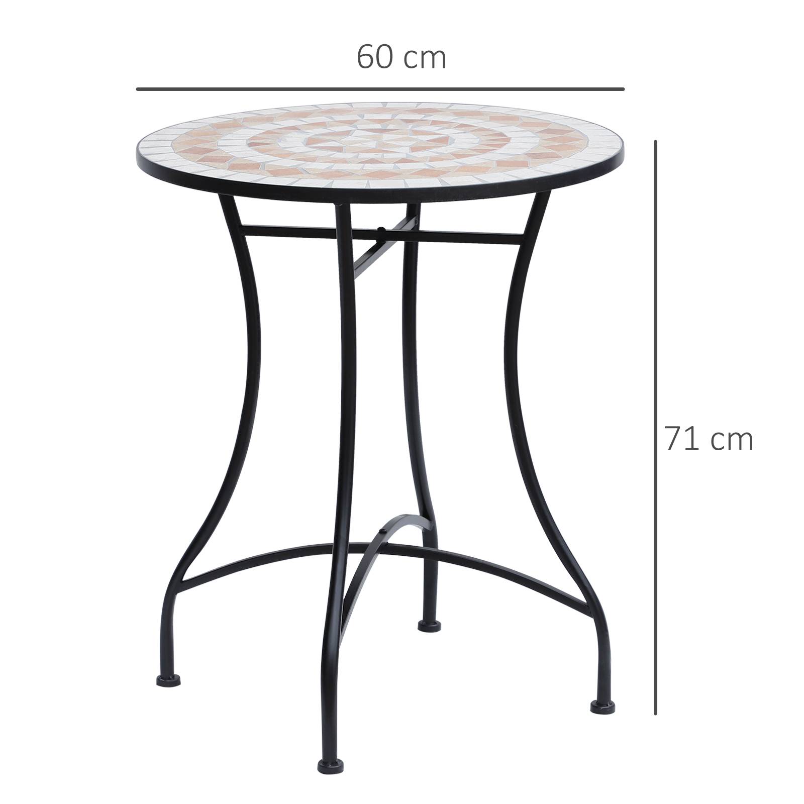 Table de jardin ronde Ø60x71 cm en métal résistant aux intempéries, table d’extérieur balcon et camping, orange et blanc - Image 5