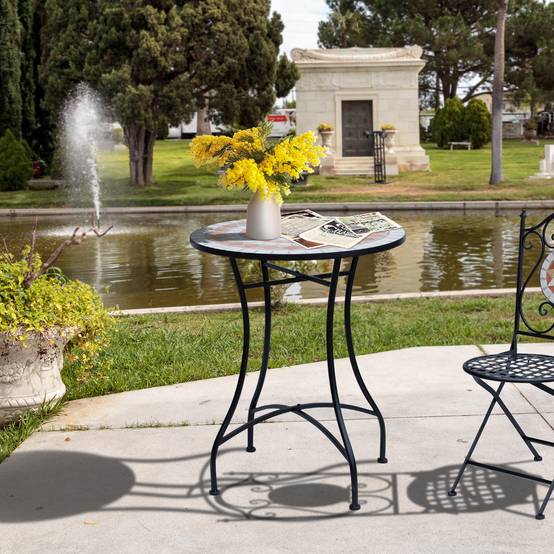 Table de jardin ronde Ø60x71 cm en métal résistant aux intempéries, table d’extérieur balcon et camping, orange et blanc - Image 4