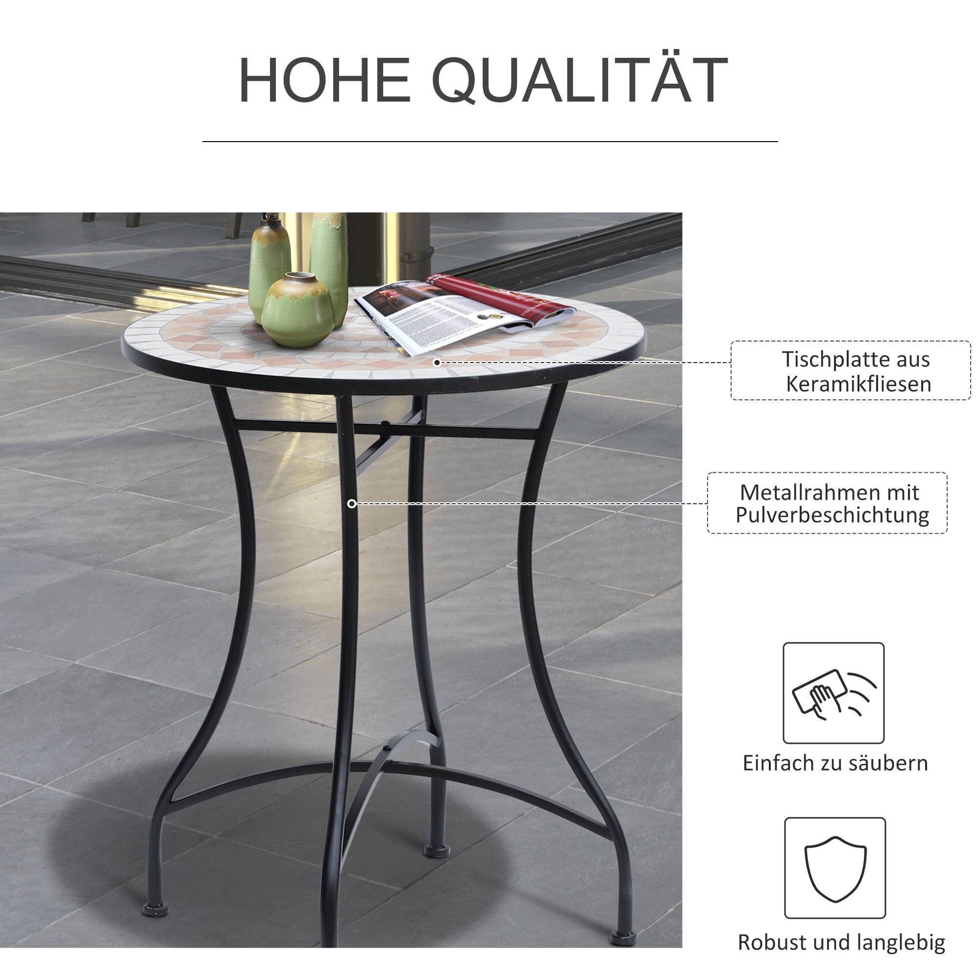 Table de jardin ronde Ø60x71 cm en métal résistant aux intempéries, table d’extérieur balcon et camping, orange et blanc - Image 6