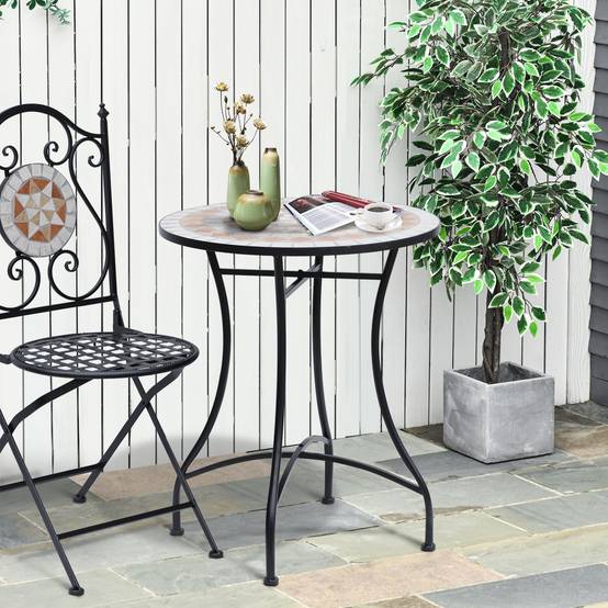 Table de jardin ronde Ø60x71 cm en métal résistant aux intempéries, table d’extérieur balcon et camping, orange et blanc - Image 9