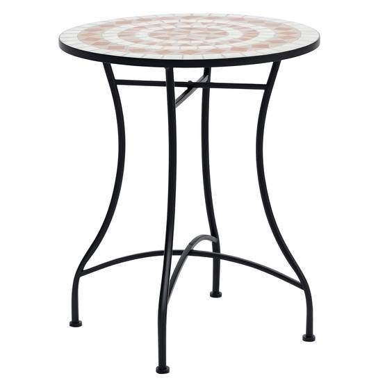 Table de jardin ronde Ø60x71 cm en métal résistant aux intempéries, table d’extérieur balcon et camping, orange et blanc - Image 1