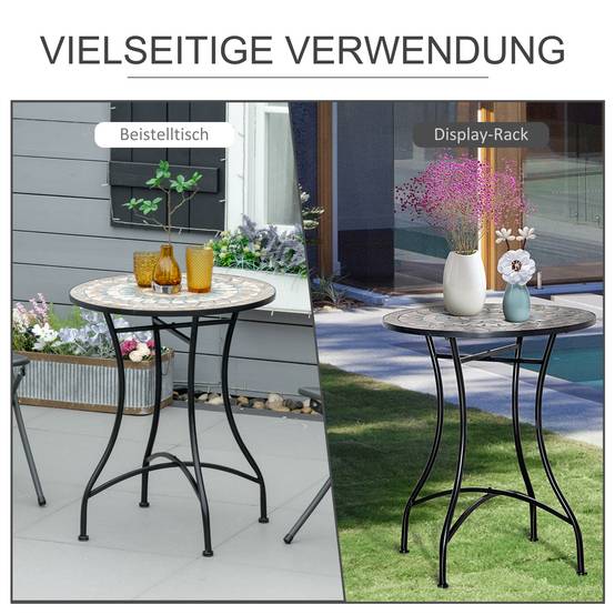 Table de jardin ronde Ø60x71 cm en métal résistant aux intempéries, table d’extérieur balcon et camping, orange et blanc - Image 8