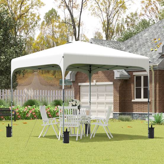 Tonnelle de jardin 2,5 x 2,5 x 2,7 m, hauteur réglable, anti-UV, imperméable, 4 sacs de lestage et sac de transport, blanche - Image 3