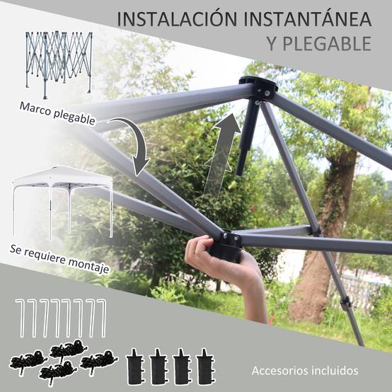 Tonnelle de jardin 2,5 x 2,5 x 2,7 m, hauteur réglable, anti-UV, imperméable, 4 sacs de lestage et sac de transport, blanche - Image 7