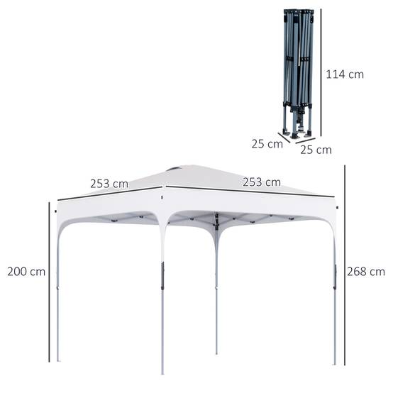 Tonnelle de jardin 2,5 x 2,5 x 2,7 m, hauteur réglable, anti-UV, imperméable, 4 sacs de lestage et sac de transport, blanche - Image 5