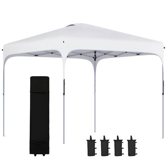 Tonnelle de jardin 2,5 x 2,5 x 2,7 m, hauteur réglable, anti-UV, imperméable, 4 sacs de lestage et sac de transport, blanche - Image 1