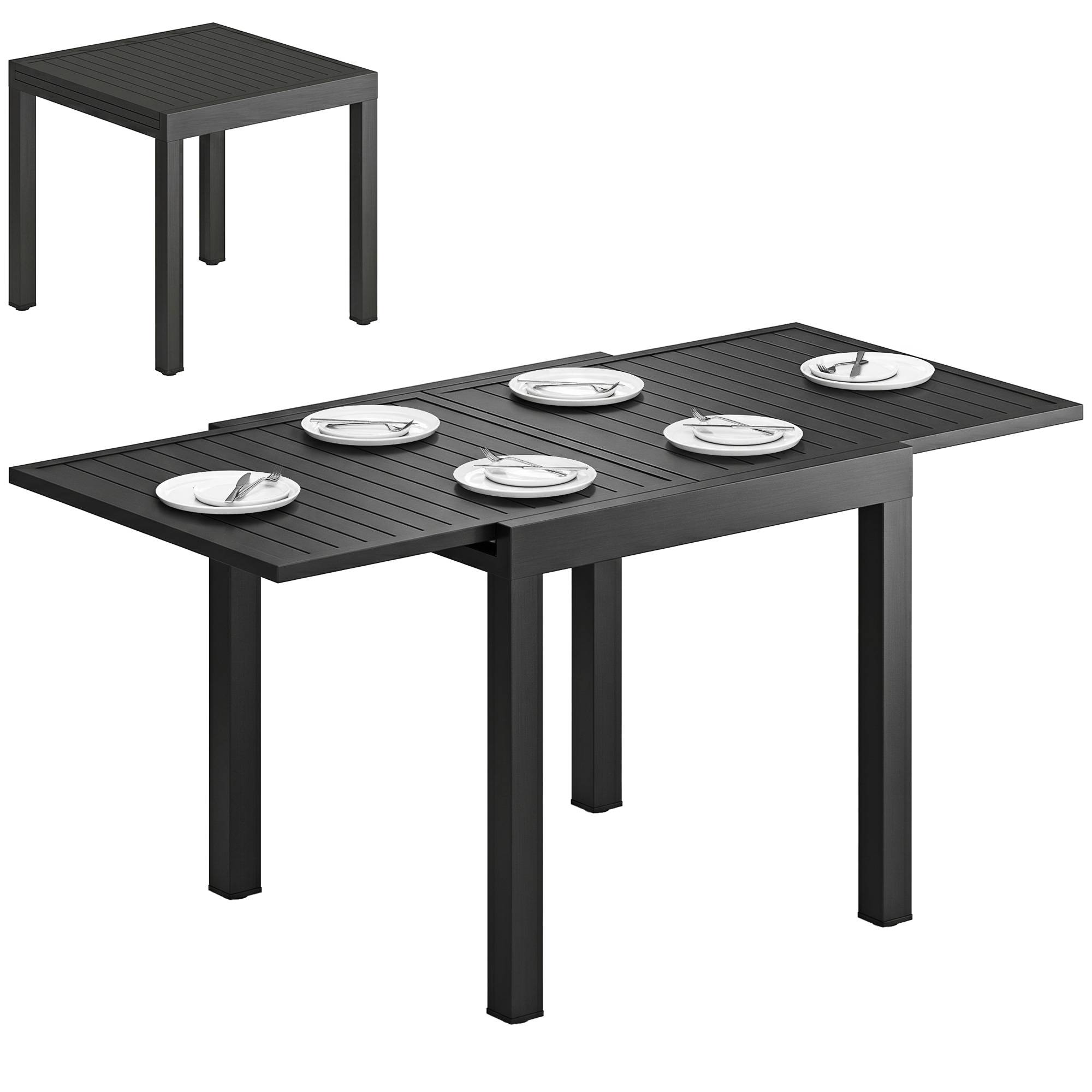 Table de jardin extensible table extérieur pour 4-6 personnes avec rallonge auto-stockée aluminium 80-160 x 80 cm noir - Image 1