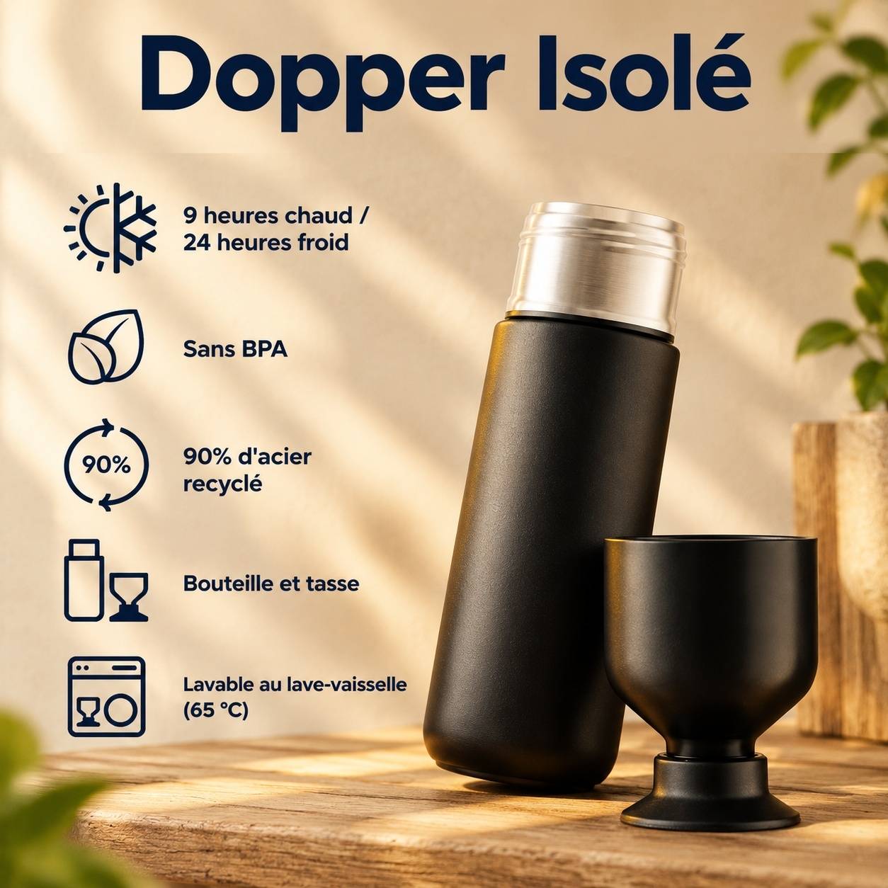Bouteille Isotherme Acier Inoxydable Double Vide Garde Chaud 9 Heures Froide 24 Heures Réutilisable - Image 3