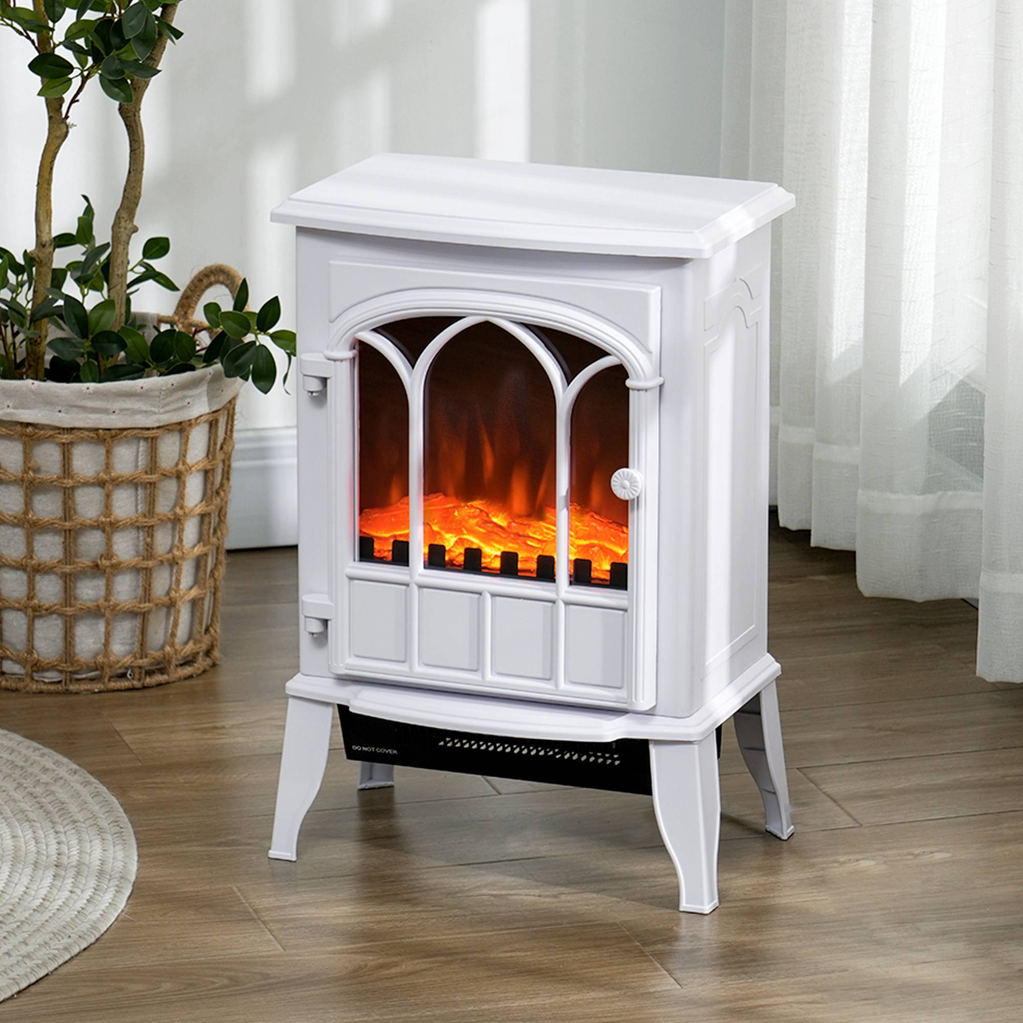 Cheminée électrique sur pied 1000/2000 W, fausse cheminée décorative avec effet flamme LED, blanc - Image 4