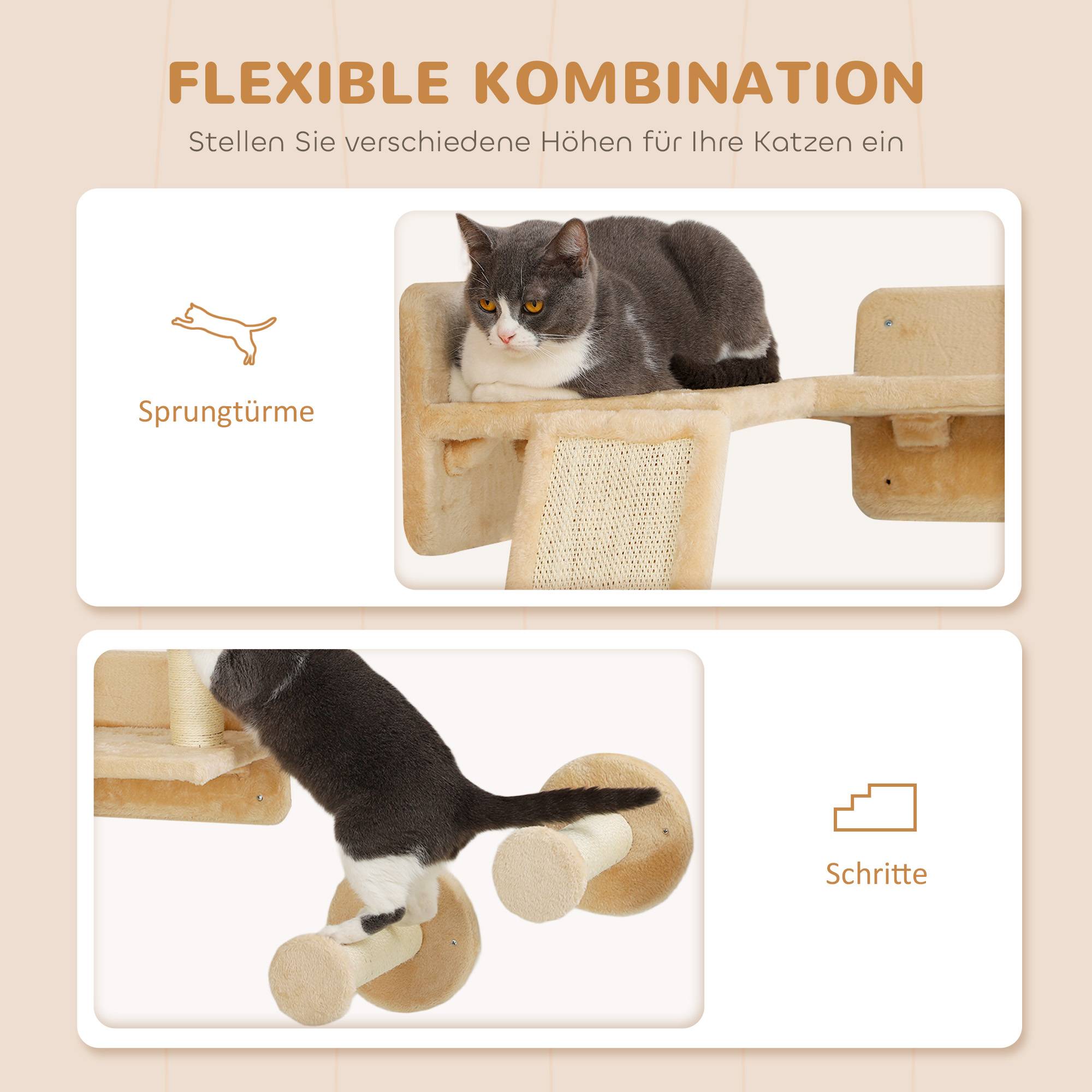Mur d'escalade d'angle pour chat en bois plateformes et poteaux sisal 110cm beige - ComfortXL Outdoor Living - Image 7