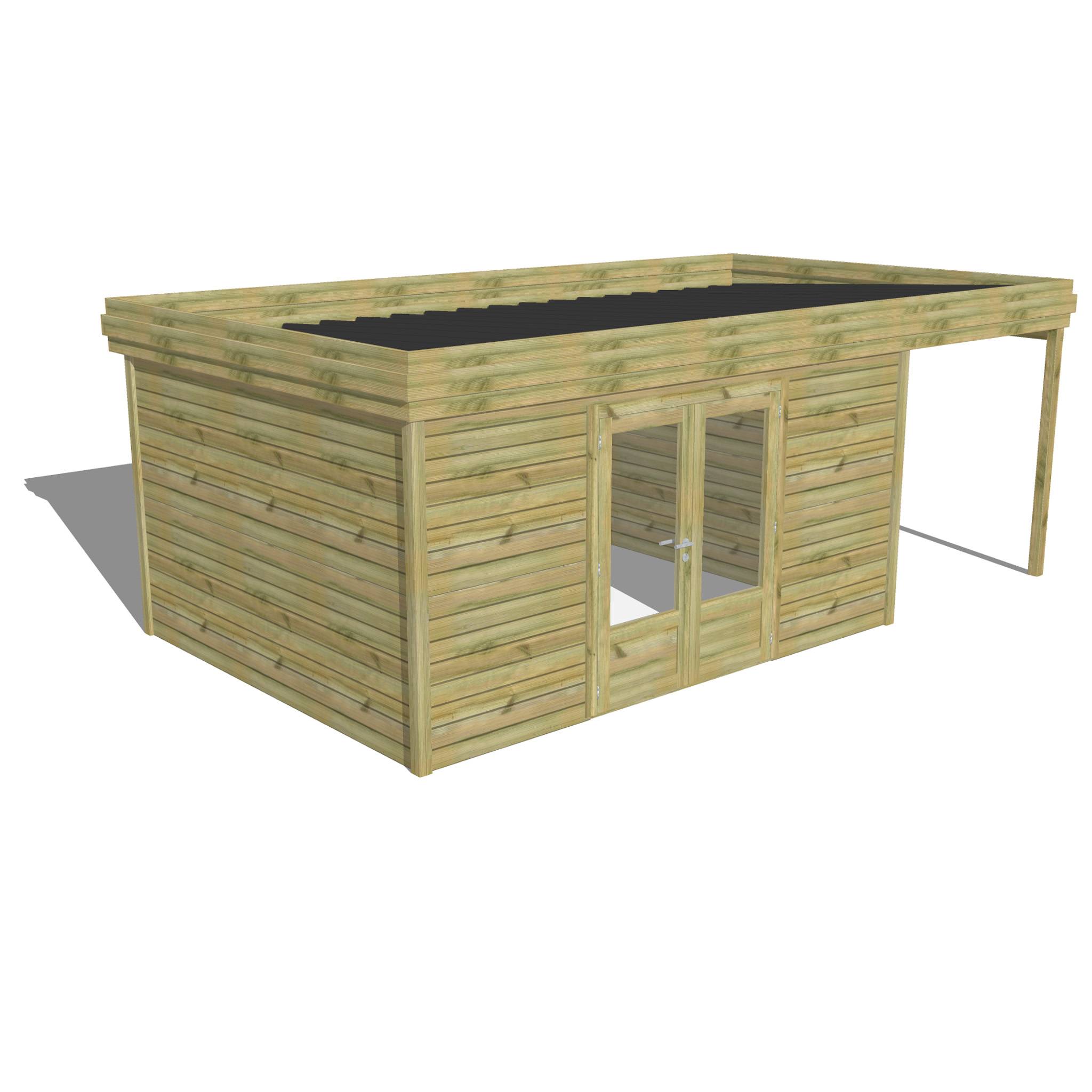 ABRI DE JARDIN bois autoclave 27mm - 6,34x3,44m / 22m2 - Bac acier - Abri Français - Image 1