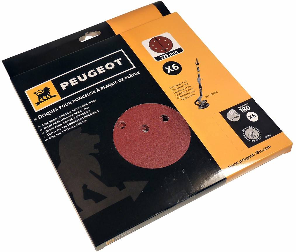 Jeu de 6 abrasifs plâtre diamètre 225mm 8 trous grain 180 - PEUGEOT OUTILLAGE - 805416 - Image 2