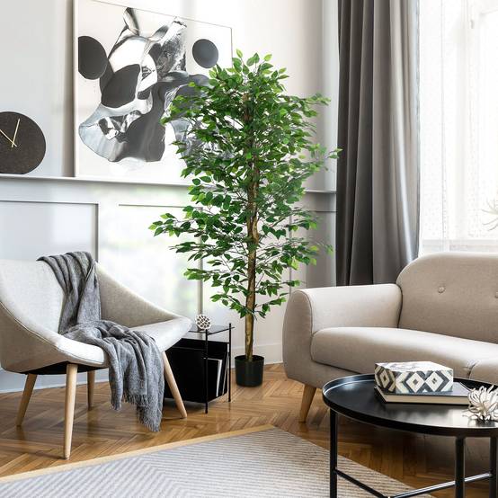 Plante artificielle ficus hauteur 1,80 m tronc branches liane lichen feuilles grand réalisme pot inclus - Image 4